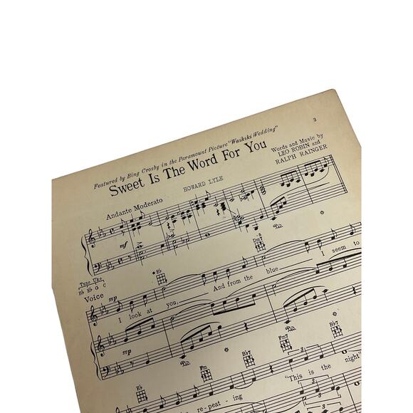 Sweet Is The Word For You Sheet Music 1937 Waikiki Wedding Robin Rainger Crosby - Picture 3 of 5